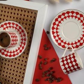 Porser Peyda Kırmızı 2 Kişilik 4 Parça Kahve Fincan Takımı