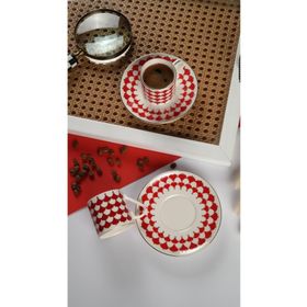 Porser Peyda Kırmızı 2 Kişilik 4 Parça Kahve Fincan Takımı