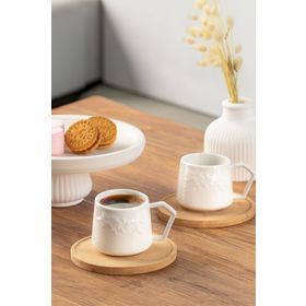 Porsima 101572 6 Kisilik Bambu Tabakli Kahve Fincani Takimi- 12 Parca Turk Kahvesi Fincan Takimi