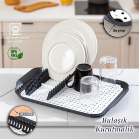 Porsima 1213 Çok Amaçlı Bulaşık Tepsisi Bulaşıklık Tezgah Üstü Kurutmalık Durulama Matı Gri Bulaşık Sepeti