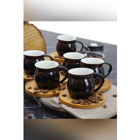 Porsima Bambu Tabaklı 12 Parça Türk Kahve Fincan Takımı