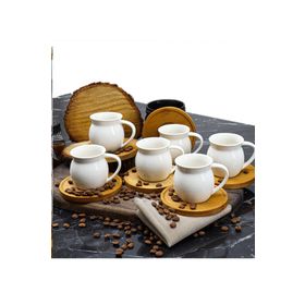 Porsima Bambu Tabaklı 12 Parça Türk Kahve Fincan Takımı