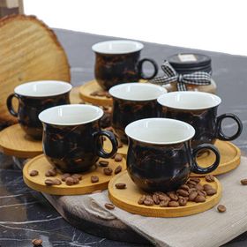 Porsima Bambu Tabaklı 12 Parça Türk Kahve Fincan Takımı