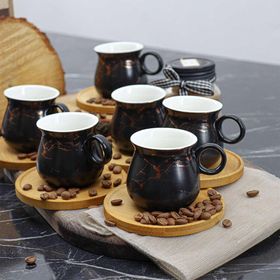 Porsima Bambu Tabaklı 12 Parça Türk Kahve Fincan Takımı