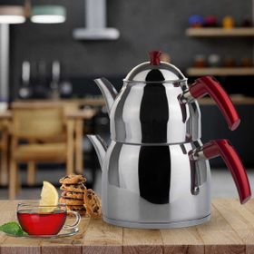 Porsima Yonca Firuze 4 lt Kırmızı Çelik Aile Boy Çaydanlık Takımı
