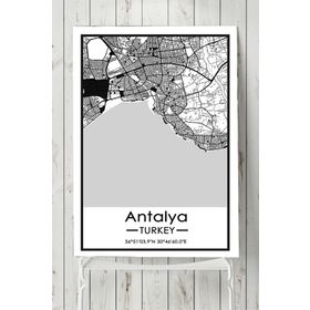 Postermanya Antalya Harita Dekoratif 60x90 cm Tasarım Poster