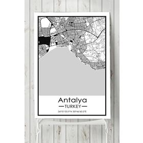 Postermanya Antalya Harita Dekoratif 90x130 cm Tasarım Poster