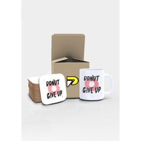Postermanya Donut Give Up Komik Tasarımlı Baskılı Kupa Bardak Seti