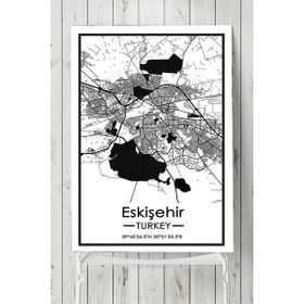 Postermanya Eskişehir Harita Dekoratif Tasarım 40x60 cm Poster