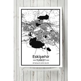 Postermanya Eskişehir Harita Dekoratif Tasarım 60x90 cm Poster