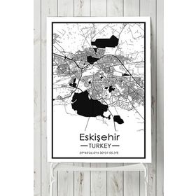 Postermanya Eskişehir Harita Dekoratif Tasarım 60x90 cm Poster