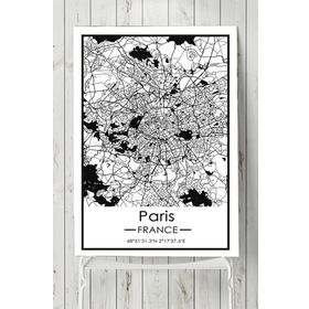 Postermanya Fransa Paris Harita Dekoratif Tasarım 40x60 cm Poster