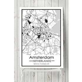 Postermanya Hollanda Amsterdam Harita Dekoratif Tasarım 40x60 cm Poster