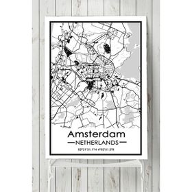 Postermanya Hollanda Amsterdam Harita Dekoratif Tasarım 50x70 cm Poster