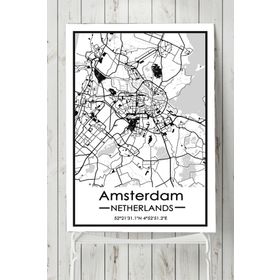 Postermanya Hollanda Amsterdam Harita Dekoratif Tasarım 70x100 cm Poster