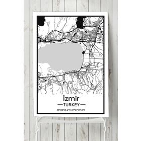 Postermanya İzmir Harita Dekoratif 40x60 cm Tasarım Poster