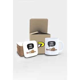 Postermanya Tembel Hayvan I Need Coffee Tasarımlı Baskılı Kupa Bardak Seti