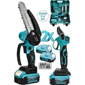 Power Black Germany 2'li Set 58 Vf 5 Ah Çift Akülü Çelik Şanzıman Şarjlı Power Dal Budama Testeresi
