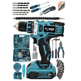Power Black Pro Germany Technology 58VF 5 Ah Çelik Mandren Çift Akülü Vidalama Şarjlı Matkap