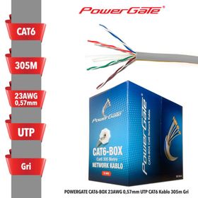 Powergate CAT6-BOX-GY UTP CAT6 23AWG 305 mt Gri Ethernet Kablosu