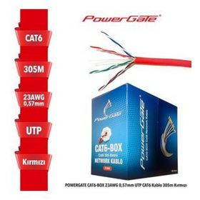 Powergate CAT6-BOX-RE 23AWG 0.57 mm Utp 305 mt Kırmızı Cat6 Kablo