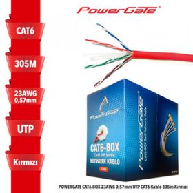 Powergate CAT6-BOX-RE 23AWG 0.57 mm Utp 305 mt Kırmızı Cat6 Kablo
