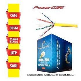 Powergate CAT6-BOX-YL 23AWG 0.57 mm Utp 305 mt Sarı Cat6 Kablo