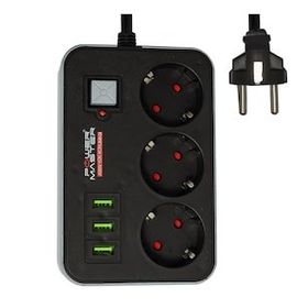Powermaster 3 USB Çıkışlı 1.8 m Kablolu 3'lü Akım Korumalı Priz