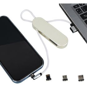 Powermaster PM-25904 Beyaz 3in1 Type-C Lightning Micro USB Manyetik Uç Taşınabilir Şarj Data Kablosu