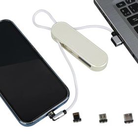 Powermaster PM-25904 Beyaz 3in1 Type-C Lightning Micro USB Manyetik Uç Taşınabilir Şarj Data Kablosu