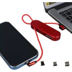 Powermaster PM-25904 Kırmızı 3in1 Type-C Lightning Micro USB Manyetik Uç Taşınabilir Şarj Data Kablosu
