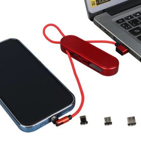 Powermaster PM-25904 Kırmızı 3in1 Type-C Lightning Micro USB Manyetik Uç Taşınabilir Şarj Data Kablosu