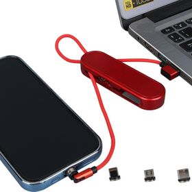 Powermaster PM-25904 Kırmızı 3in1 Type-C Lightning Micro USB Manyetik Uç Taşınabilir Şarj Data Kablosu