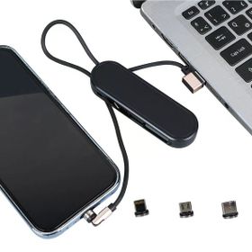 Powermaster PM-25904 Siyah 3in1 Type-C Lightning Micro USB Manyetik Uç Taşınabilir Şarj Data Kablosu