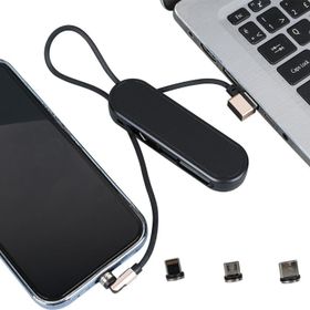 Powermaster PM-25904 Siyah 3in1 Type-C Lightning Micro USB Manyetik Uç Taşınabilir Şarj Data Kablosu