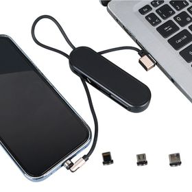 Powermaster PM-25904 Siyah 3in1 Type-C Lightning Micro USB Manyetik Uç Taşınabilir Şarj Data Kablosu