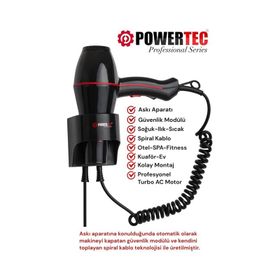 Powertec Tr-301 Askı Aparatlı Otel Tipi Profesyonel Saç Kurutma Fön Makinesi