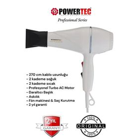 Powertec TR-501 Beyaz Profesyonel Fön Makinesi + Başlık