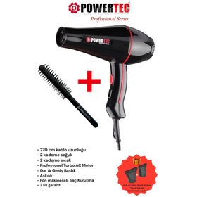 Powertec TR601 Siyah Turbo Profesyonel Saç Kurutma Makinesi + Hydra Berber Fön Fırçası