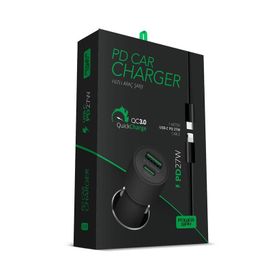 Powerway CC35 27W PD QC 3.0 Type-C USB Çıkışlı Araç İçi Çakmaklık Hızlı Şarj Cihazı ve Lightning Kablo