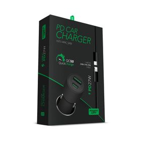 Powerway CC35 27W PD QC 3.0 Type-C USB Çıkışlı Araç İçi Çakmaklık Hızlı Şarj Cihazı ve Lightning Kablo
