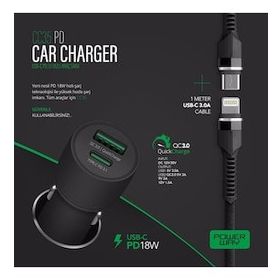 Powerway PD20W CC35 3100 Amper Type-C To Lighting Hızlı Şarj Yeni Nesil Araç Şarj Seti