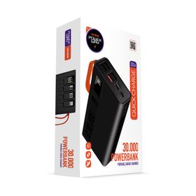 Powerway QC30S Siyah 30.000 mAh PD 22.5W Dahili Kablolu Hızlı Şarj Led Işıklı Powerbank