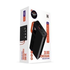 Powerway QC30S Siyah 30.000 mAh PD 22.5W Dahili Kablolu Hızlı Şarj Led Işıklı Powerbank