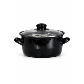 PR Home Emaye Cam Kapaklı 22 cm Siyah Kızartma Tenceresi