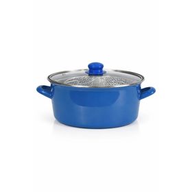 PR Home Emaye Cam Kapaklı 24 cm Mavi Kızartma Tenceresi