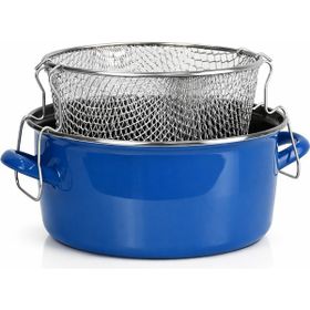 PR Home Emaye Cam Kapaklı 24 cm Mavi Kızartma Tenceresi