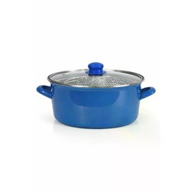 PR Home Emaye Cam Kapaklı 24 cm Mavi Kızartma Tenceresi