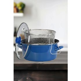 PR Home Emaye Cam Kapaklı 24 cm Mavi Kızartma Tenceresi