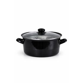 PR Home Emaye Cam Kapaklı 24 cm Siyah Kızartma Tenceresi